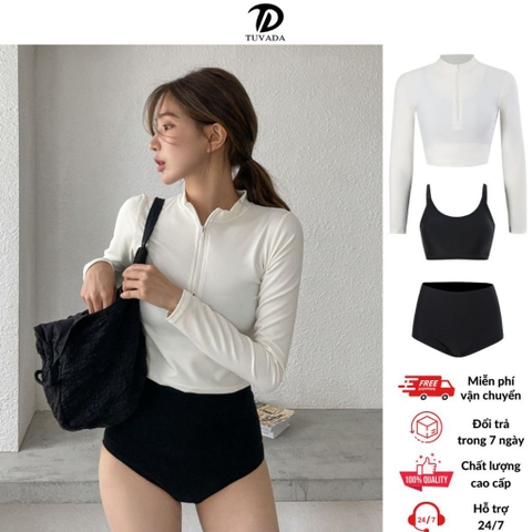 Set đồ bơi Tuvada, bikini 2 mảnh tặng áo khoác ngoài bikini tay dài, đồ đi biển chống nắng - B3M144