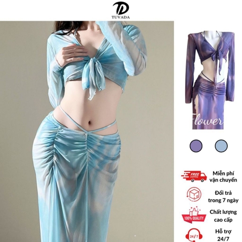 Bikini 4 mảnh đi biển Tuvada, đồ bơi tay dài mặc được nhiều kiểu, đồ đi biển xinh xẻo - BTX146
