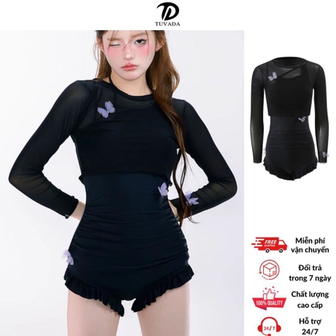 Đồ bơi nữ Tuvada kèm áo choàng đi biển, bikini dài tay chống nắng, swimsuit nữ kín đáo - BLB151