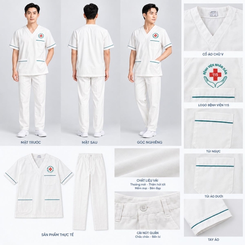 Bộ Đồng Phục Điều Dưỡng, Y Sĩ, Kỹ Thuật Viên, Dược Sĩ Trung Học Nam - Bệnh Viện Nhân Dân 115