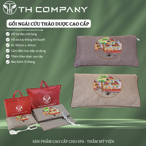 Gối Ngải Cứu Thảo Dược Đông y TH COMPANY Gối Sưởi Điện Ngải Cứu Thảo Dược giúp giảm stress, dễ ngủ