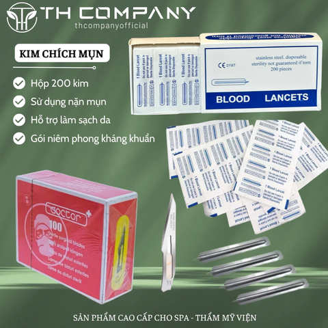 Kim chích mụn Lancets hộp 200 chiếc dùng làm kim nặn mụn có túi chống khuẩn cao cấp