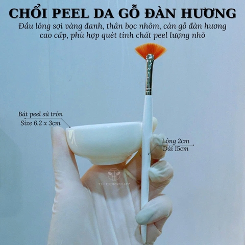 Chổi peel da lông vàng cán gỗ đàn hương cao cấp dùng quét tinh chất peel da