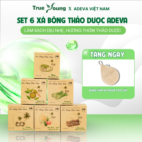 DEAL HOT 02: COMBO 6 BÁNH (6 MÙI HƯƠNG) XÀ BÔNG THẢO DƯỢC ADEVA TẶNG NGAY BÔNG TẮM XƠ MƯỚP CAO CẤP