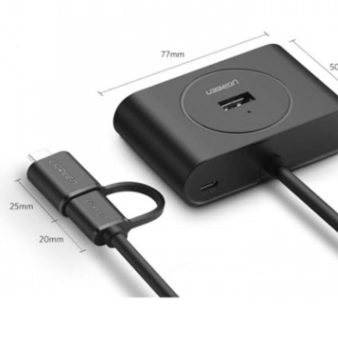Bộ chia USB 3.0 + Type-C 4 cổng màu đen, dài 1M Ugreen (40850)