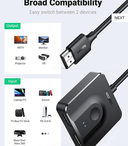 Bộ gộp HDMI 1 ra 2 chuyển mạch Ugreen (70607)