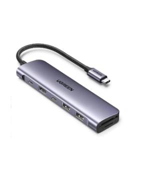Bộ chuyển đổi USB-C sang 2*USB 3.0+USB-c+HDMI+SD&TF+PD màu xám Ugreen (15214)