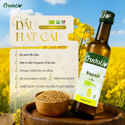 Dầu hạt cải hữu cơ ép lạnh nguyên chất Crudolio 500ml
