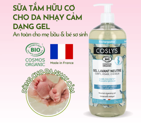 Sữa tắm dạng gel cho da nhạy cảm hữu cơ Coslys (1L)