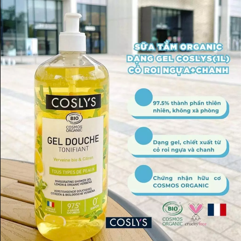 Sữa tắm dạng gel có roi ngựa chanh hữu cơ Coslys (1L)