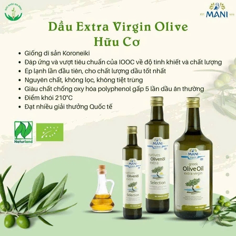 Dầu extra vigin olive hữu cơ Mani 500ml