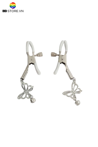 BDT731 - Kẹp núm vú hình bướm trắng có nấc điều chỉnh dài 8.5cm