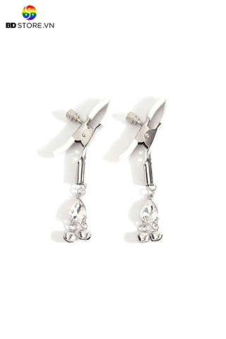 BDT733 - Kẹp ti kim loại đính charm gắn 2 chuông nhỏ dài 9.5cm