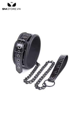 SMT2493 - xích cổ SM chất liệu da bóng họa tiết kim cương