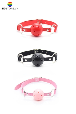 BDT208 - Ball gag với bóng nhựa có lỗ và dây đeo cài quai điều chỉnh
