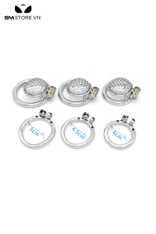 SMT879 - Khóa dương vật inox dạng lồng có lỗ thông hơi với 3 kích cỡ