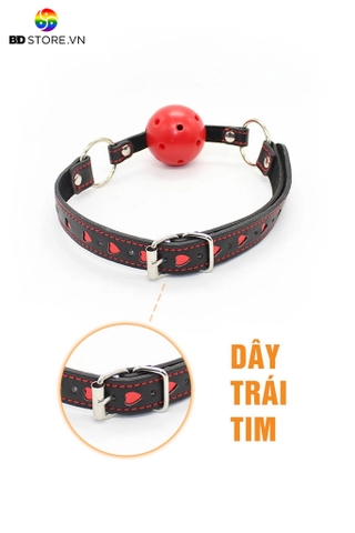BDT023 - Ball gag có lỗ thoáng khí và dây đai da PU trái tim đỏ