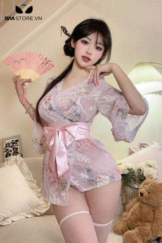 SMS515 - Áo choàng ngủ kimono siêu ngắn quyến rũ với họa tiết hoa