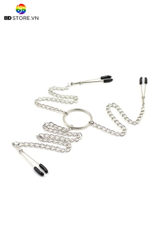 BDT284 - Kẹp âm vật và ti 3 đầu với dây xích kim loại dài 29cm