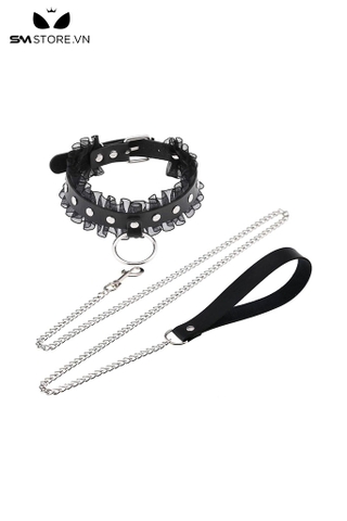 SMT2492 - xích cổ SM họa tiết đinh tán viền voan gắn vòng tròn
