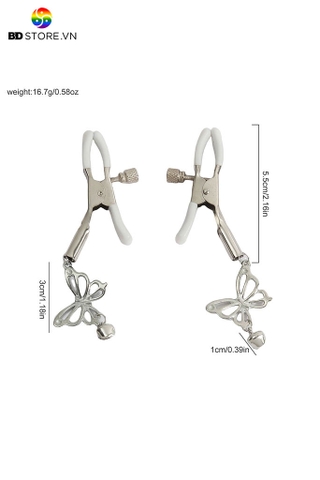 BDT731 - Kẹp núm vú hình bướm trắng có nấc điều chỉnh dài 8.5cm