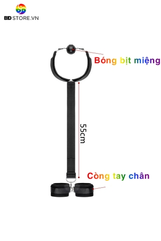 BDT633 - Đồ chơi với miệng ball gag silicon kèm còng tay dài 55cm