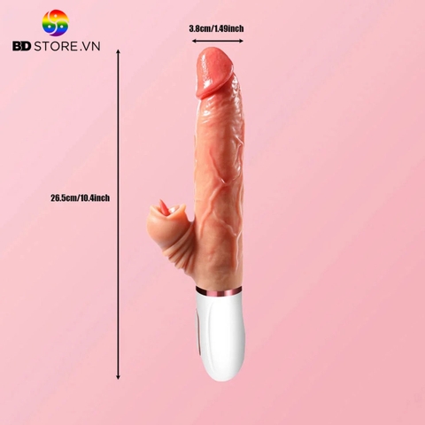 BDT1001 - Dương vật giả silicon rung thụt cầm tay có lưỡi liếm dài 26.5cm
