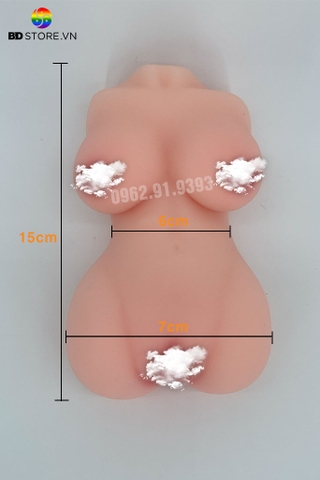 BDT1071 - Búp bê tình yêu mini silicon có ngực nở và 2 lỗ âm đạo và hậu môn