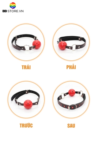 BDT023 - Ball gag có lỗ thoáng khí và dây đai da PU trái tim đỏ