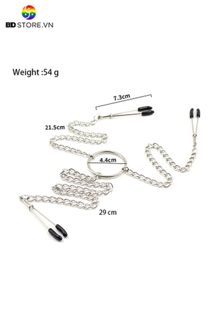 BDT284 - Kẹp âm vật và ti 3 đầu với dây xích kim loại dài 29cm