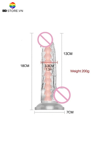 BDT1784 - Dương vật giả trong suốt silicon có khớp bẻ cong dài 13cm