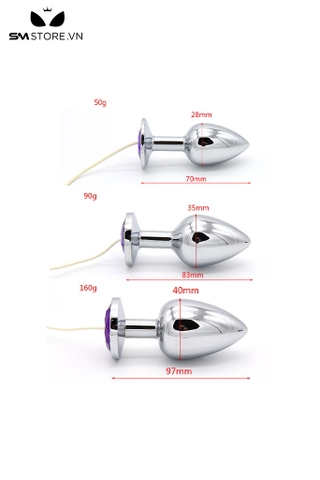 SMT3081 - Butt plug kim loại kích điện với chuôi tím tròn với 3 size