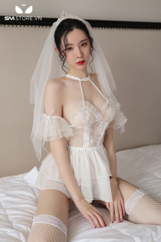 SMS451 - cosplay cô dâu sexy với váy trắng siêu ngắn kèm phụ kiện