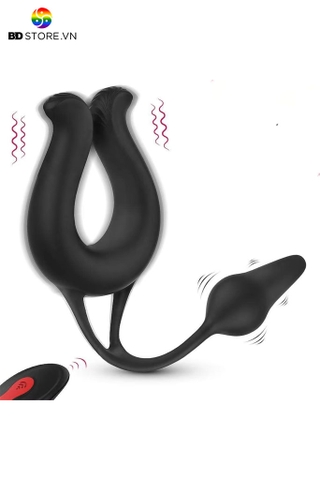 BDT1057 - Vòng rung đeo dương vật mix butt plug điều khiển từ xa sạc điện