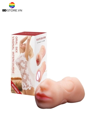 BDT1142 - Âm đạo giả cầm tay 2 đầu miệng có lưỡi và răng dài 17cm