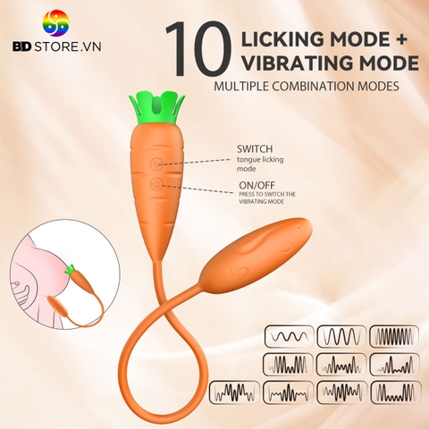 BDT1369 - Trứng rung 2 đầu củ cà rốt có 10 chế độ sạc điện chống nước