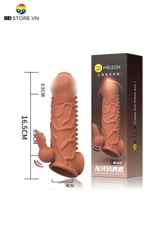BDT1444 - Bao cao su có bi đôn dên nâu 2 nhánh có rung dài 16.5cm