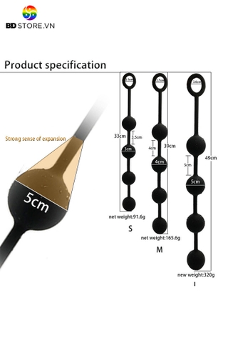 BDT1562 - Anal beads đồ chơi hậu môn silicon với 4 tầng bi tròn có 3 size