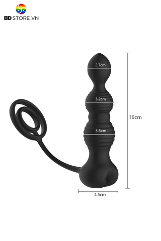BDT1567 - Máy rung hậu môn 3 tầng mix vòng đeo dương vật điều khiển xa