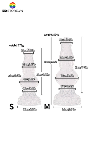 BDT2166 - Dương vật giả silicon mềm trong suốt đế hít tường kèm 2 size
