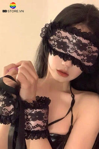 BDT222 - Còng tay tình yêu họa tiết ren hoa dài 21cm có phần đệm trong