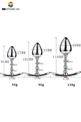 BDT2505 - Butplug thân cổ chuỗi hạt uốn cong và ren xoáy tháo rời