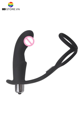BDT2599 - Vòng rung đeo gốc dương vật mix butt plug cong có 10 chế độ