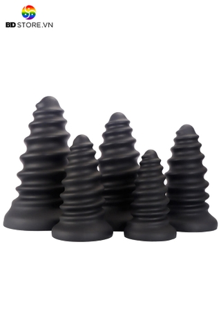 BDT2849 - Butt plug hậu môn đế dính tường với bề mặt ngấn vòng xoắn ốc
