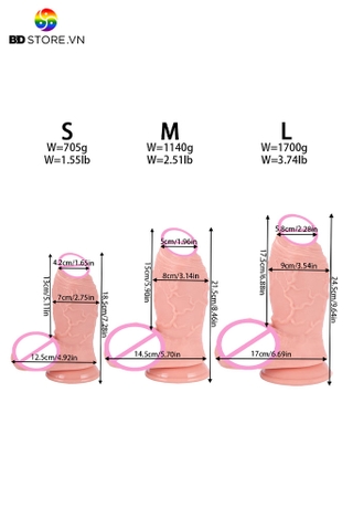 BDT2872 - Dương vật giả khủng có gân nổi và đế dính tường 3 size