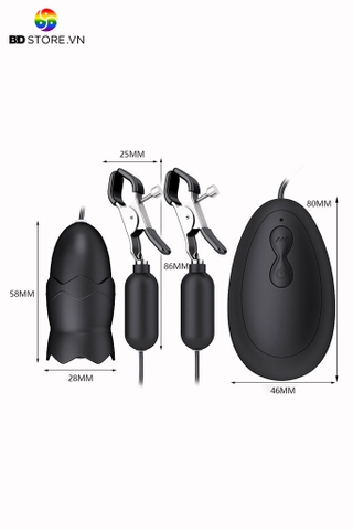 BDT2912 - Trứng rung hút mix kẹp núm vú với đệm silicon mềm dài 86mm