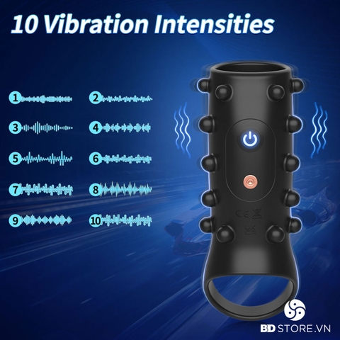 BDT372 - Vòng rung dương vật có bi nổi và 10 tần số sạc điện dài 129mm
