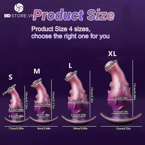 BDT3816 - Butt plug hậu môn bề mặt gờ nổi đốm gai và chân đế cong