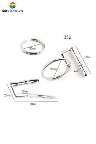 BDT463 - Dụng cụ thông niệu đạo nam sounding inox có lỗ gắn vòng đeo