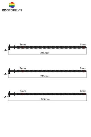 BDT4686 - Đồ chơi niệu đạo sounding silicon xoắn ốc phần đấu khóa T dài 245mm